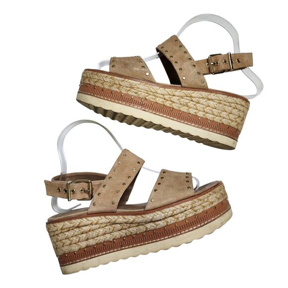 Vince Camuto Womens Marsa Platform Wedge Sandals Size 7.5 Tortilla Suede Studded - Picture 5 of 12